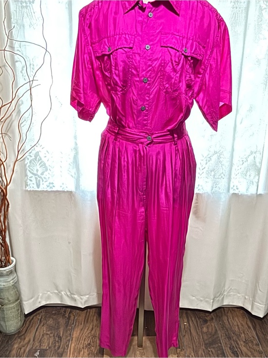 Casual Corner Pants - Casual Corner Fuchsia 100% Silk Blouse and Parachute Pants. Vintage 80’s size L